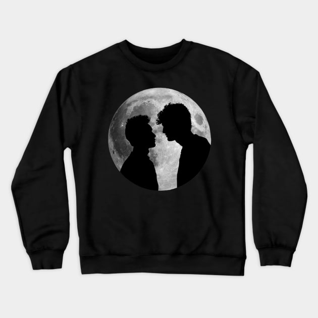 Malec silhouettes and full moon - Alec Lightwood and Magnus Bane / Matthew Daddario and Harry Shum Jr. - Shadowhunters / The mortal instruments Crewneck Sweatshirt by Vane22april